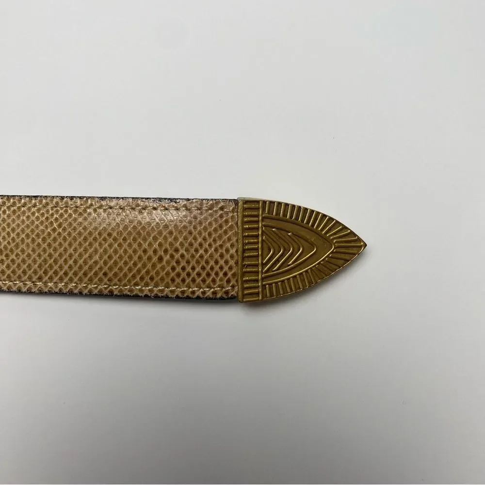 Riki Designs Genuine Leather Snakeskin Belt Gold Aztec Buckle Women's Size XL